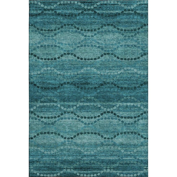Mayfield Premium Machine Washable Abstract AMF2031 Turquoise 5 ft. x 7 ft. 6 in. Area Rug