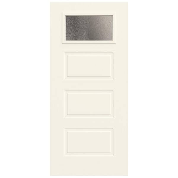 JELD-WEN 36 in x 80 in 3 Panel Right-Hand Inswing 1/4-Lite Chinchilla Decorative Glass White Steel Front Door Slab