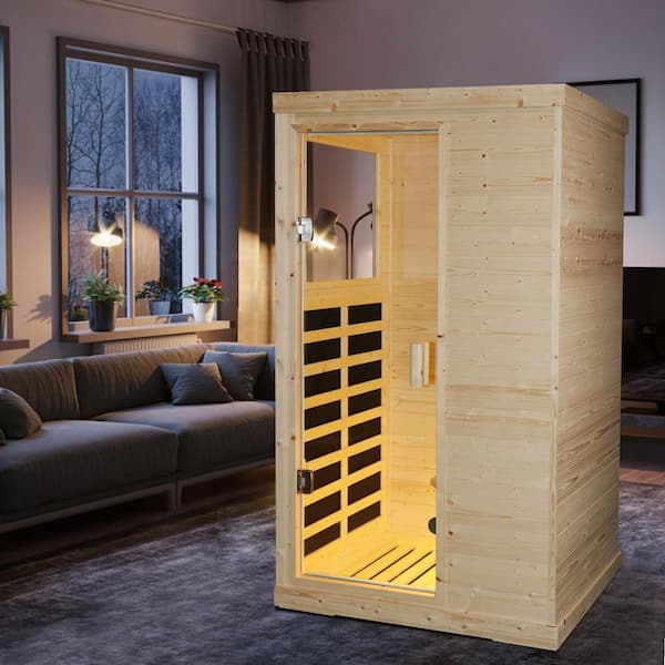 Moray 1-Person Indoor Spruce Sauna with 5 Far-infrared Carbon Heaters