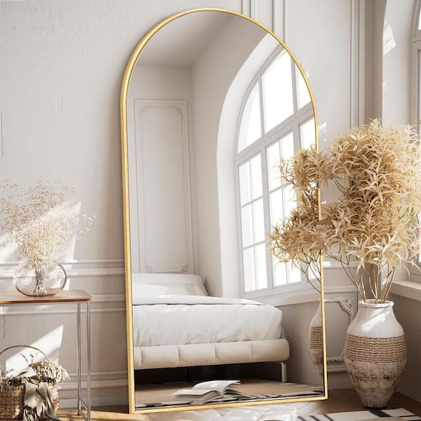 32 in. W x 71.2 in. H Modern Arched Aluminum Frame Gold Standing/Floor Standing Full-length Mirror