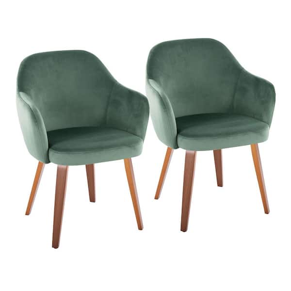 Lumisource Buena Green Velvet and Walnut Wood Upholstered Dining Chair (Set of 2)