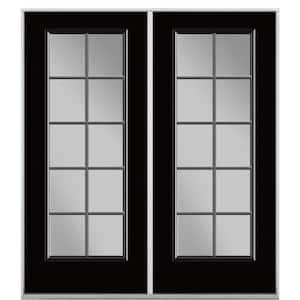 72 in. x 80 in. Jet Black Steel Prehung Left-Hand Inswing 10-Lite Clear Glass Patio Door without Brickmold