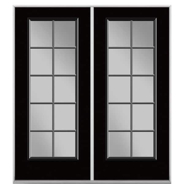 Masonite 72 in. x 80 in. Jet Black Steel Prehung Left-Hand Inswing 10-Lite Clear Glass Patio Door without Brickmold