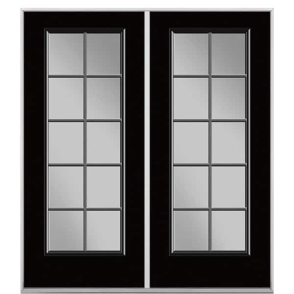 Masonite 60 in. x 80 in. Jet Black Steel Prehung Left Hand Inswing 10-Lite Clear Glass Patio Door in Vinyl Frame, no Brickmold