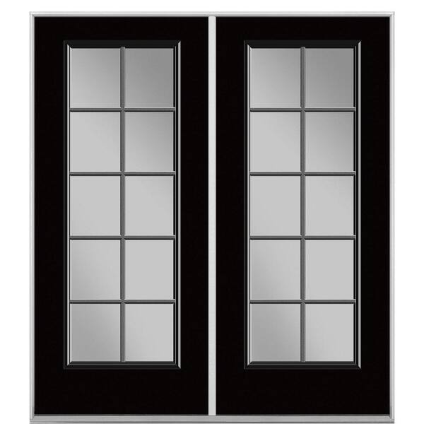 Masonite 72 in. x 80 in. Jet Black Steel Prehung Left Hand Inswing 10-Lite Clear Glass Patio Door in Vinyl Frame, no Brickmold
