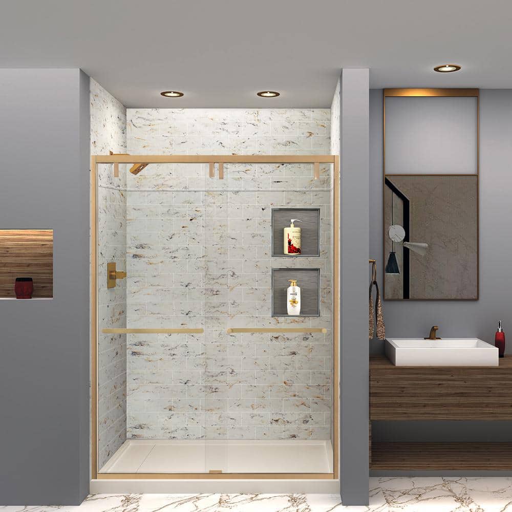 Biscotti Marble 60'' x 96'' Subway Tile Shower Wall Panels