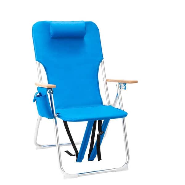 Blue Aluminum Frame Oxford Fabric Folding Beach Chair 4-Positions Reclining