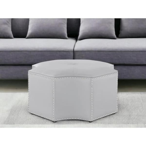 HomeRoots Silver Faux Leather Specialty Accent Ottoman