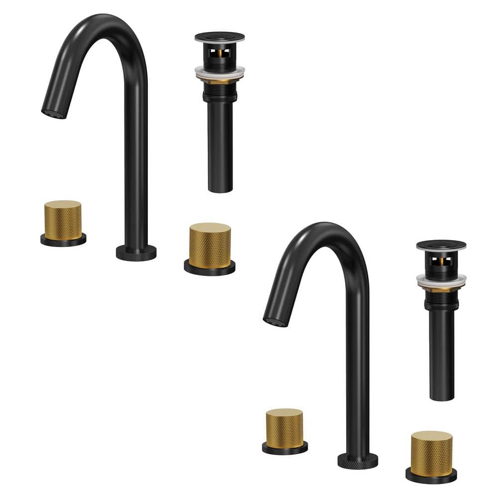 Waterfall 3-Hole High Arc 8 in. Widespread Double Handle Bathroom Faucet in Black and Gold Drain Includ (2 Pack) price history on PriceWatchPro