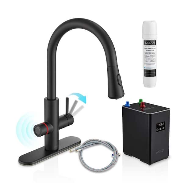 Sunset 4-in-1 Single Handle 360 Spout Swivel 17.5 in. Faucet for Hot Water with Boiler Tank and Filter in Matte Black