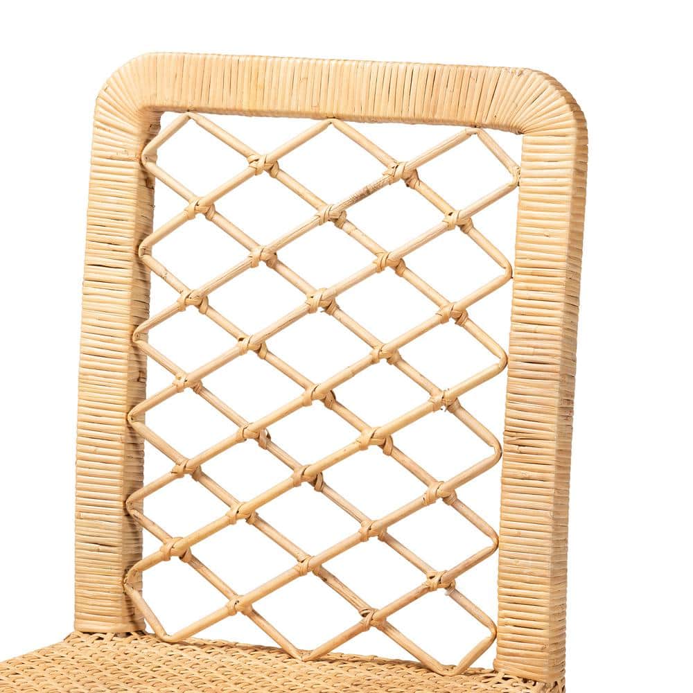 Moscow Natural Rattan and Mahogany Wood Counter Stool