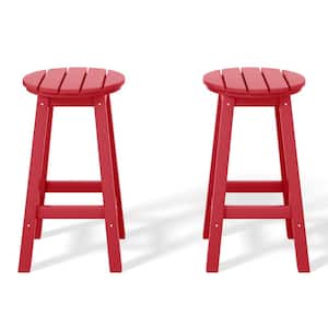 Laguna 24 in. Round HDPE Plastic Backless Counter Height Outdoor Dining Patio Bar Stools (2-Pack) in Red