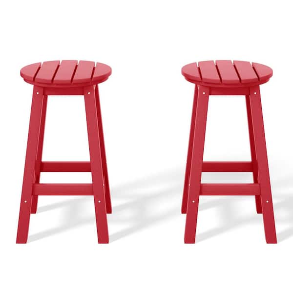 WESTIN OUTDOOR Laguna 24 in. Round HDPE Plastic Backless Counter Height Outdoor Dining Patio Bar Stools (2-Pack) in Red