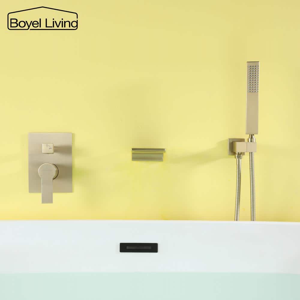 Brushed Gold Wall Mount Roman Tub Faucet with Hand Shower