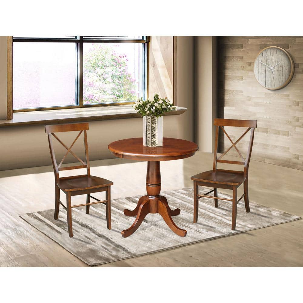 Farmhouse Espresso 30" Round Wood Pedestal Dining Table