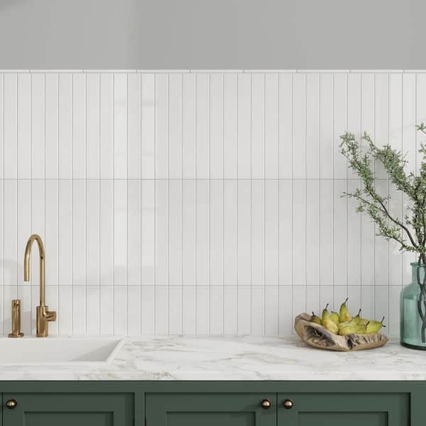 Horizonte 2 in. x 16 in. Glossy Snow White Ceramic Subway Wall Tile (10.76 sq. ft./case)-50 Pack