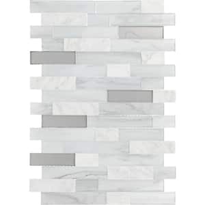 Xpress Mosaix Perfect-Fit White Carrara 12 in. x 18 in. Marble/Glass Random Linear Mosaic Tile (621.6 sq. ft./Pallet)