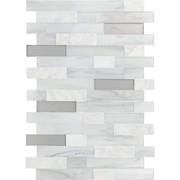 Daltile Xpress Mosaix Perfect-Fit White Carrara 12 in. x 18 in. Marble/Glass Random Linear Mosaic Tile (621.6 sq. ft./Pallet)