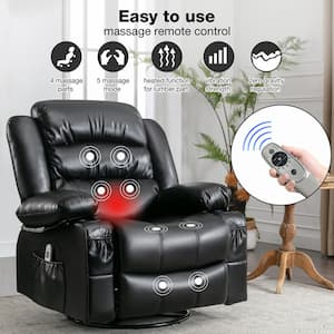 Black Fabric Recliner Massage Swivel Rocker Recliner with 2-Cup Holdersand USB Charge Port