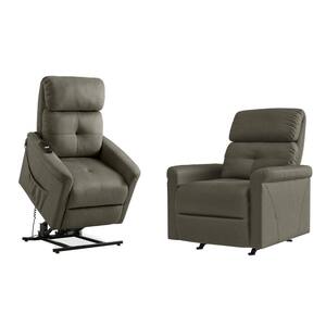 Manual Rocker Recliner and Power Lift Recliner Chairs in Gray Nubuck Fabric (Set of 2)
