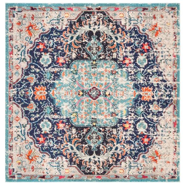 Madison Black/Teal 5 ft. x 5 ft. Square Border Area Rug