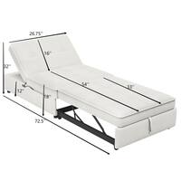 Beige 4-in-1 Linen Twin Sofa Bed Chair with Side Pocket, USB Port and 5-Level Adjustable Backrest