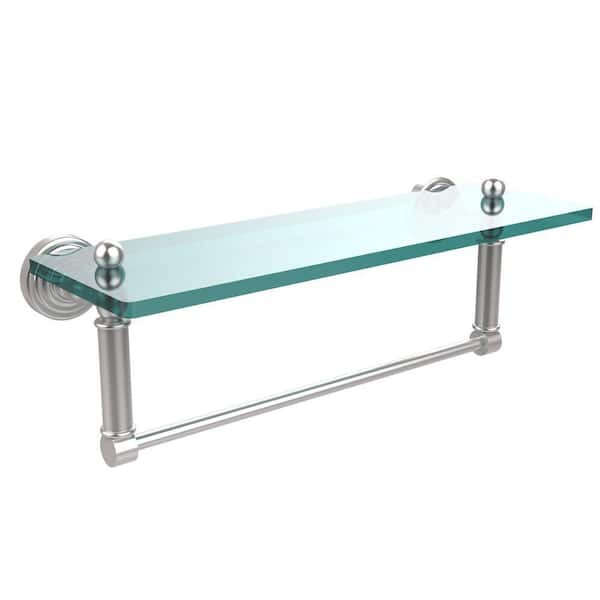 Allied Brass Waverly Place 16 in. L x 5 in. H x 5 in. W Clear Glass Bathroom Shelf with Towel Bar in Satin Chrome