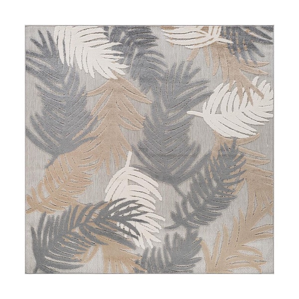 Tropical Floral Modern Indoor/Outdoor Beige 6 ft. 6 in. x in. 6 ft. 6 in. Square Area Rug