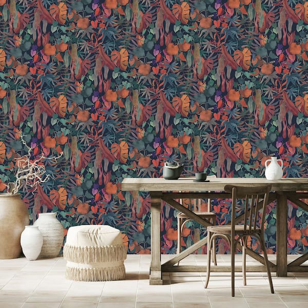 Midnight Blue Abstract Leaves Print Non Woven-Non-Pasted Textured Wallpaper 51 sq. ft.