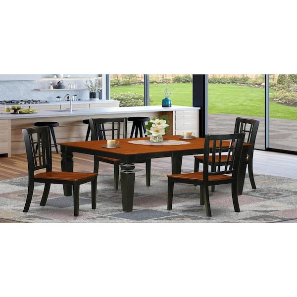 East West Furniture 5-Piece Black and Cherry Finish Solid Wood Top Dining table with 4 Chairs with Lattice Back