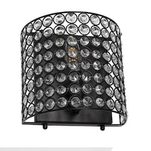 8 in. Elipse 1-Light Black Modern Crystal and Metal Wall Sconce Lighting Fixture