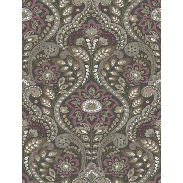A-Street Prints Night Bloom Charcoal Damask Charcoal Wallpaper Sample