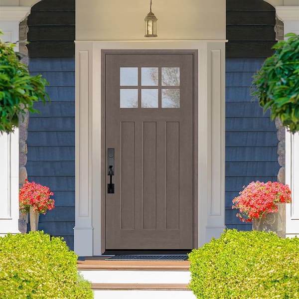Regency 36 in. x 80 in. 6-Lite Top Lite Clear Glass RHIS Ashwood Stain Mahogany Fiberglass Prehung Front Door