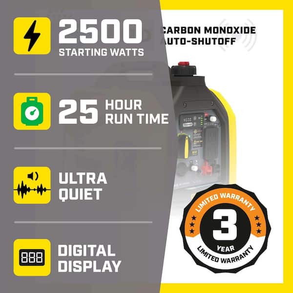 2500/1850-Watt Recoil Start Dual Fuel Gasoline and Propane Inverter Generator w/ Quiet Technology, Free 3-Year Warranty