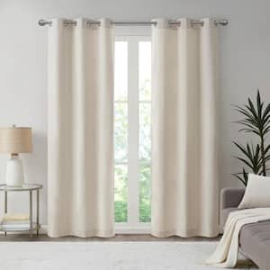 Colm Ivory Polyester 40 in. W x 84 in. L Basketweave Room Darkening Curtain (Double Panels)