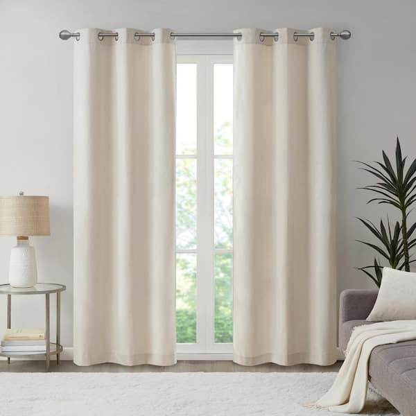 Madison Park Colm Ivory Polyester 40 in. W x 84 in. L Basketweave Room Darkening Curtain (Double Panels)