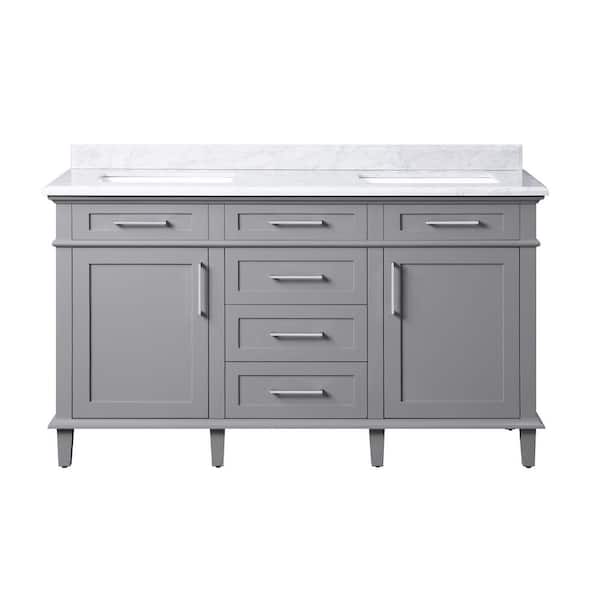 Sonoma 60 in. Double Sink Pebble Gray Bath Vanity with Carrara Marble Top (Assembled)