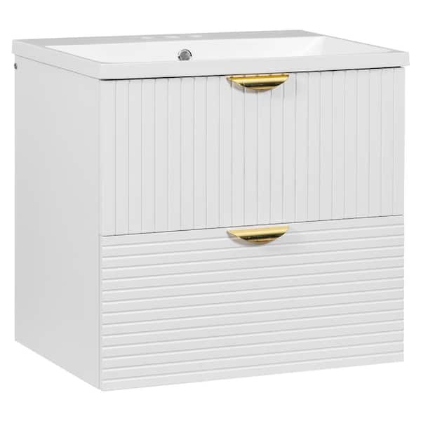 Polibi 23.00 in. W x 18.00 in. D x 24.00 in. H 1-Sinks Bath Vanity in White with White Resin Top, Wall Mounted