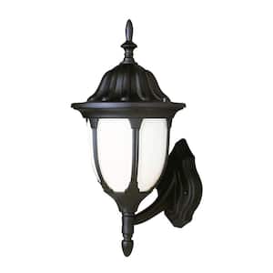 Hamilton 13 in. 1-Light Black Coach Outdoor Wall Light Fixture with White Opal Glass