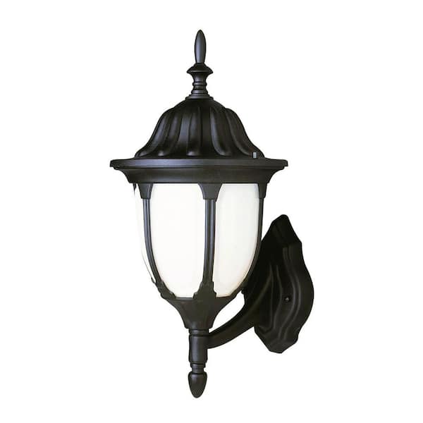 Bel Air Lighting Cabernet Collection 1-Light Outdoor Black Gold Coach Lantern with White Opal Shade
