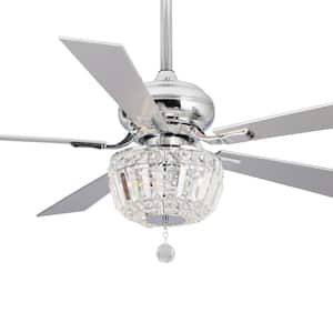 52 in. Chrome Crystal Chandelier Ceiling Fan with Light and Remote Control in Downrod Mounted