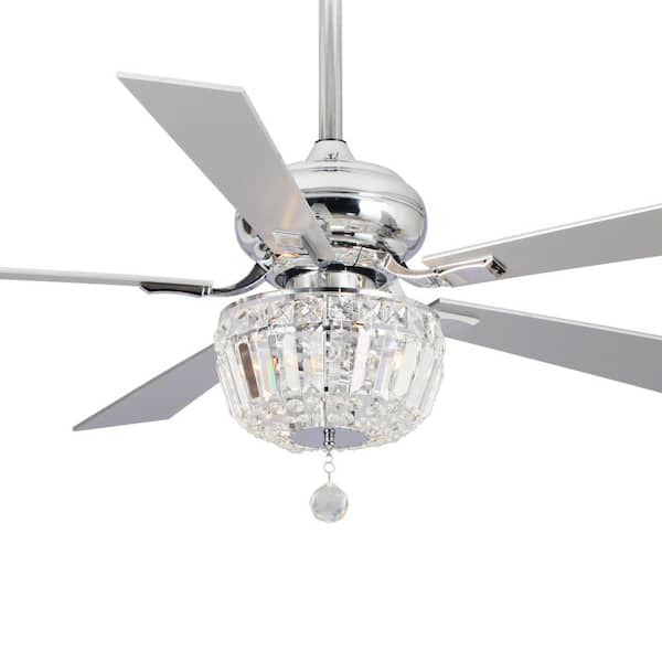 matrix decor 52 in. Chrome Crystal Chandelier Ceiling Fan with Light and Remote Control in Downrod Mounted