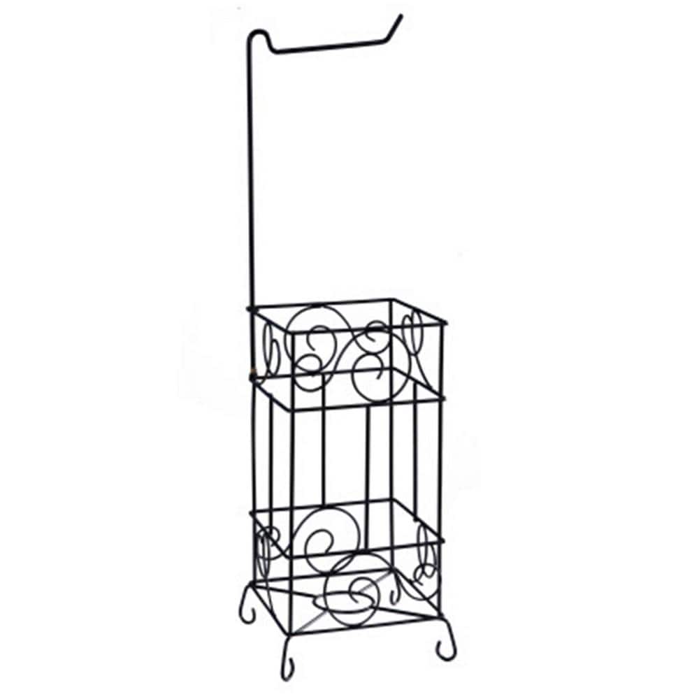 Black Freestanding Metal Frame Toilet Paper Holder Stand for Bathroom
