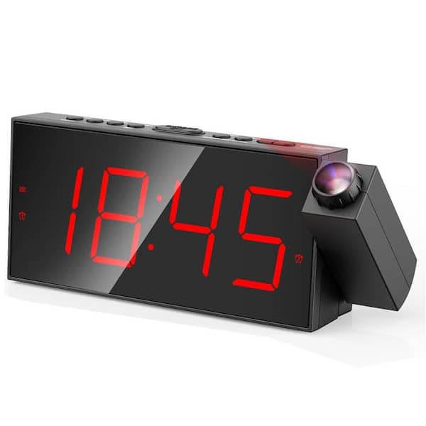 Red Digital Projection Alarm Clocks Large LED Display, 180° Rotatable Projector, Loud Dual Alarms 12/24H, DST