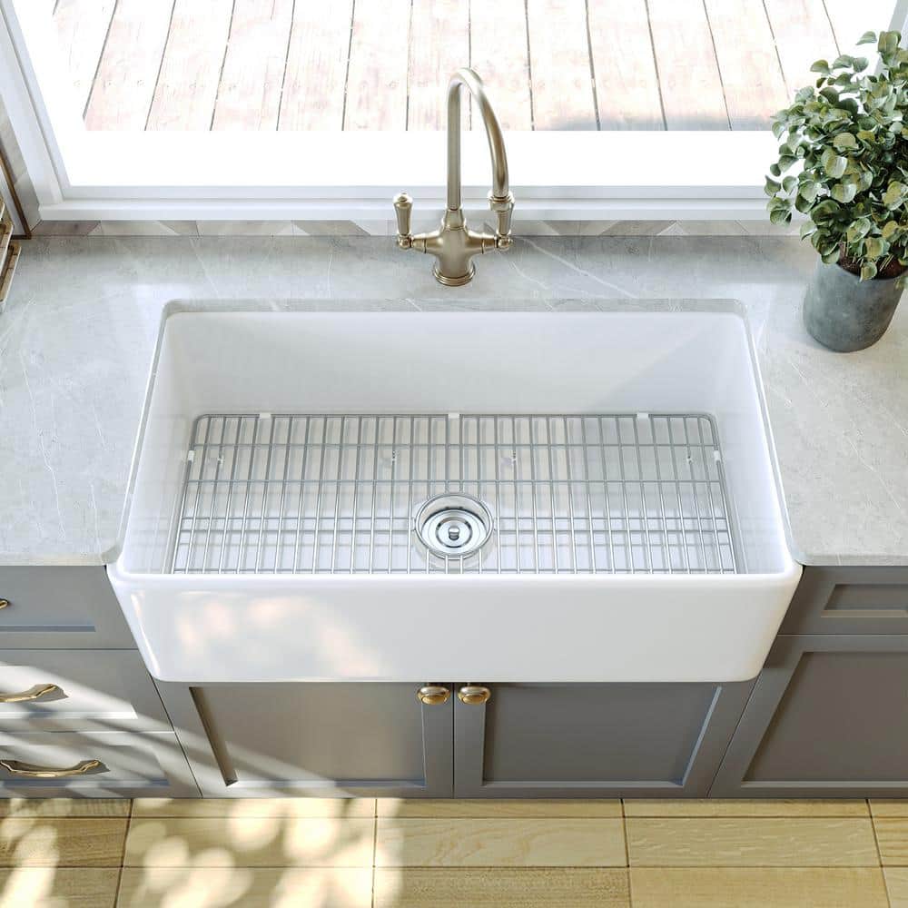 White Fireclay Single Bowl Farmhouse Kitchen Sink