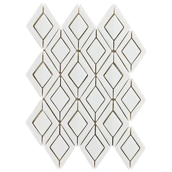 Ivy Hill Tile Delphi Jewel Glacier White 3 in. x 0.55 in. Crackled Glass Mosaic Tile Sample