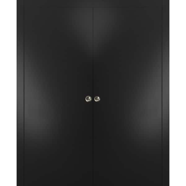 Sartodoors 56 in. x 96 in. 2 Panel Black Matte Finished Solid Wood with Honeycomb Sliding Door with Hardware