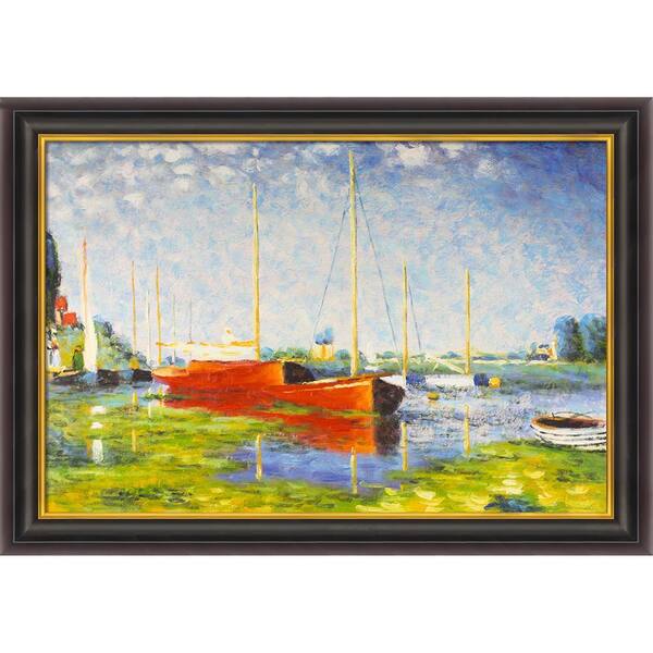 LA PASTICHE Red Boats at Argenteuil by Claude Monet Opulent Framed Abstract Oil Painting Art Print 30 in. x 42 in.