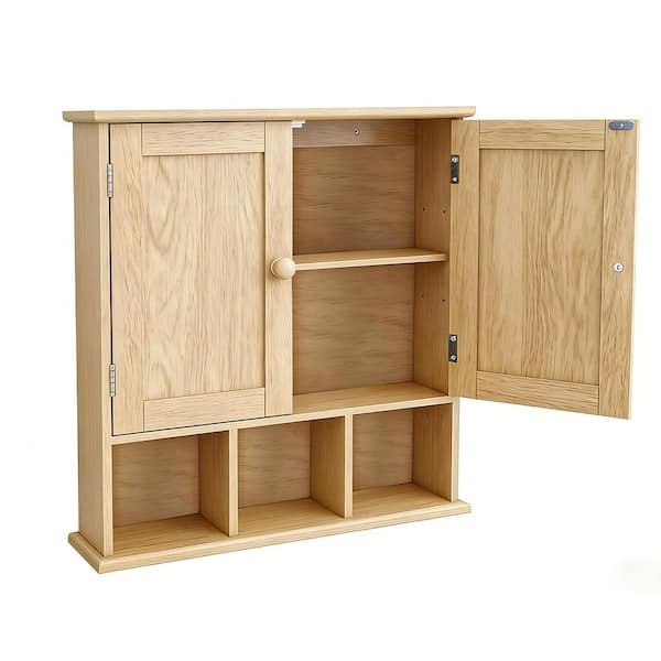 22 in. W x 23 in. H Wood Rectangular Natural Surface Mount Medicine Cabinet without Mirror