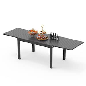 Dark Brown Rectangular Aluminum Outdoor Dining Table with Extension 53 in. to 106 in.